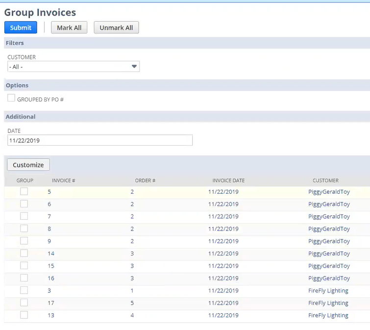 NetSuite Group Invoices