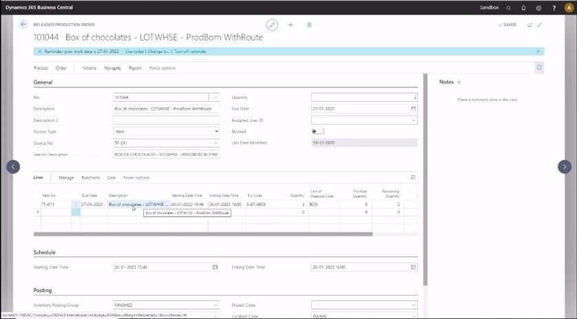 Production Order With Line