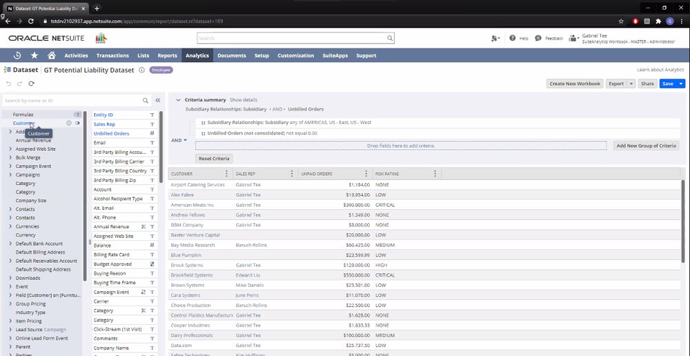 Use datasets to drill down to specific transactions