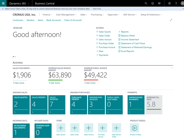 Role Centre Dashboard in Microsoft Dynamics 365 Business Central