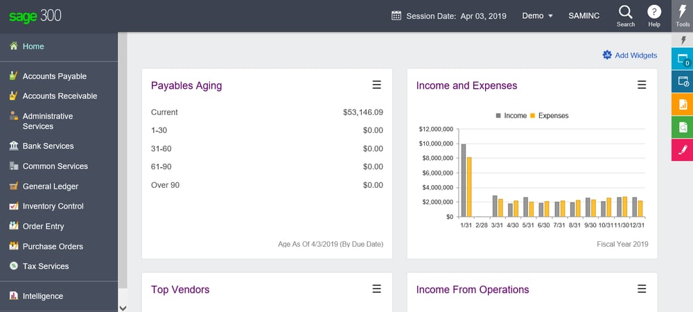 Sage 300cloud web screen