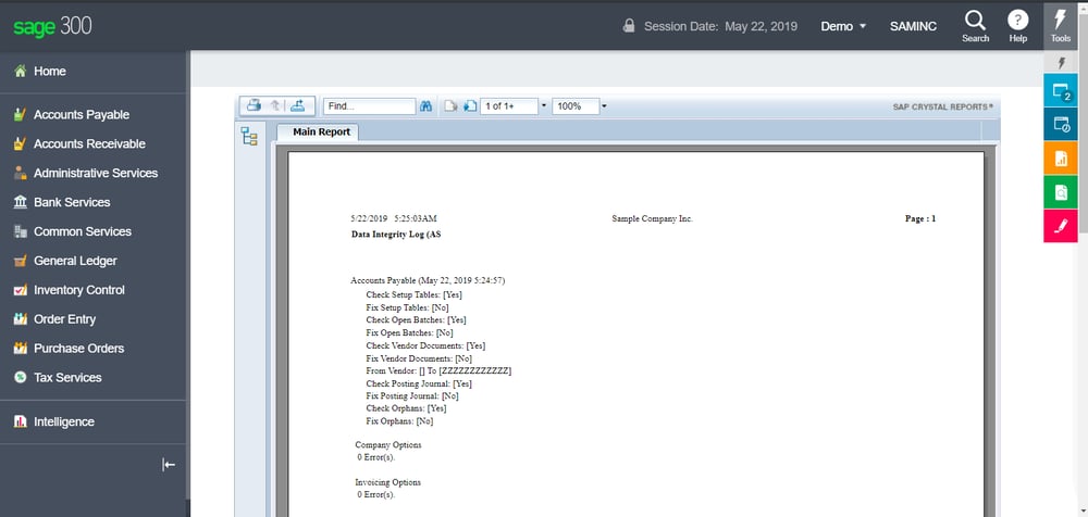 Sage 300cloud Accpac Data Integrity Check Report