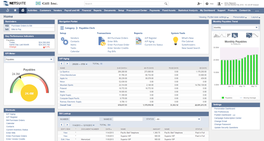 NetSuite dashboard