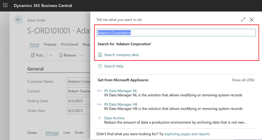 Search Function In Microsoft Business Central